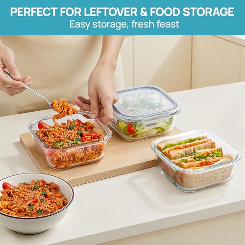 5Pack 27oz Glass Food Storage Containers with Lids (Grey / 27oz)