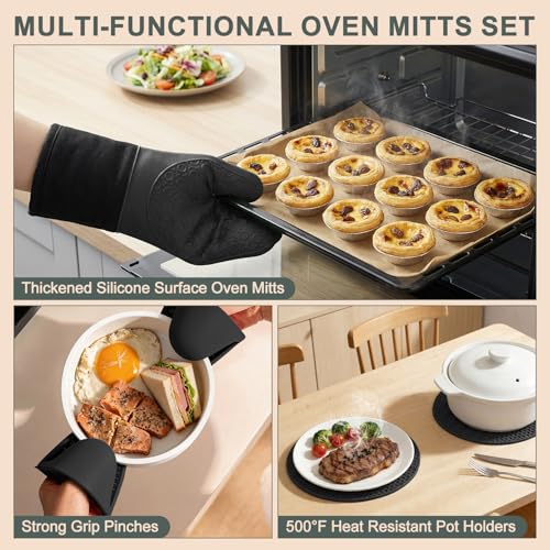 Oven Mitts and Pot Holders Set (Black / 14.6in Oven Mitts Set)