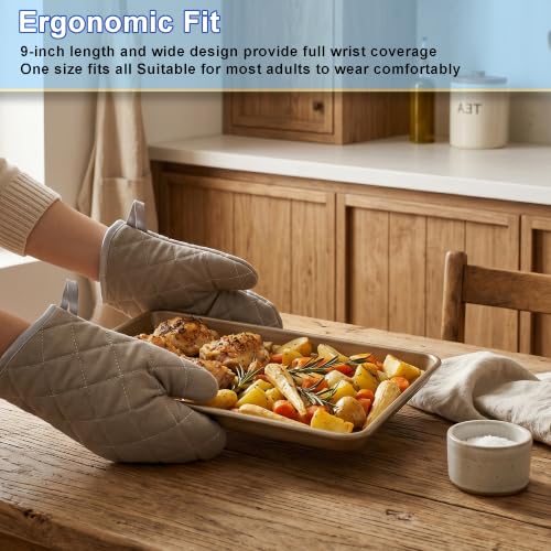 Grey 9" Quilted Oven Mitts 1 Pair Heat Resistant Kitchen (Gray / 9 Inch)
