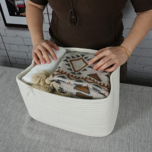 Woven Cotton Rope Storage Baskets 15x10x9.3" 3 Pack White (White)