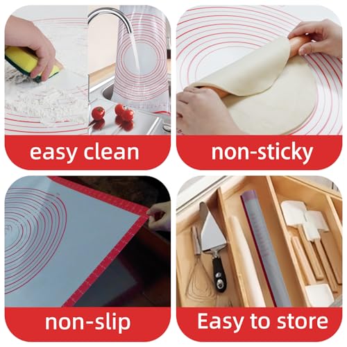 Dough Mat Silicone Baking Mats for Rolling Pastry Kneading Sheet Sourdough Bread Baking Supplies Red 28x20" 0.45mmT (Red / 28"L x 20"W)