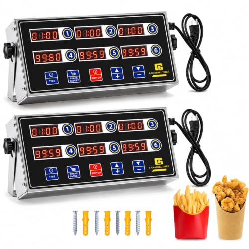 2 Pack Commercial Digital Kitchen Timer for Cooking (6 Channel)