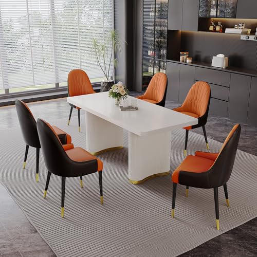 Orange Dining Chairs Set of 2 with High Backs Mid Century Modern Kitchen Dining Room Chairs PU Faux Leather Upholstered Large Padded Accent Chair with Legs (Orange)