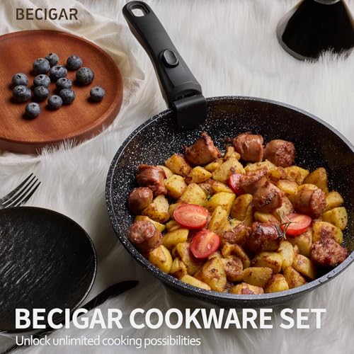 24pcs Ceramic Pots and Pans Set (Black 24 Pcs)