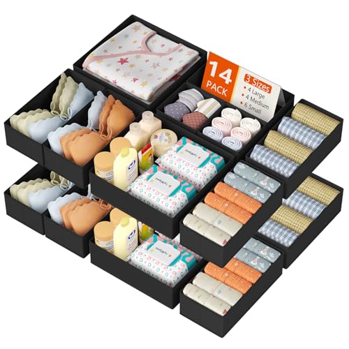 Drawer Organizer Clothes 14 Pack (Black / 14 Pack)