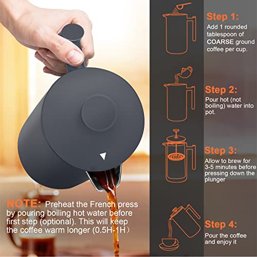 French Press Coffee Maker (Grey / 34 oz)