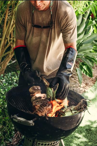 Freedom BBQ Gloves 932°F Heat Rated Magnetic EZ On Off Safety Clips Waterproof for Grills Smokers Fryers Ovens (18" Gloves)