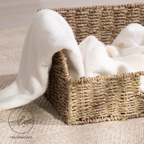 Pantry Baskets for Organizing (Natural(Seagrass) / 15¾"L x 11"W x 7½"H + 14¼"L x 9¾"W x 6¾"H)
