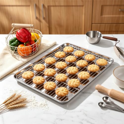 16x12 Inch Stainless Steel Baking Sheet with Wire Cooling Rack Set (16x12x1)