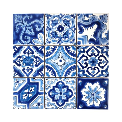 Set of 9 Decorative Ceramic Tiles (Blue / 4" x 4" (1 Tile - Sample))