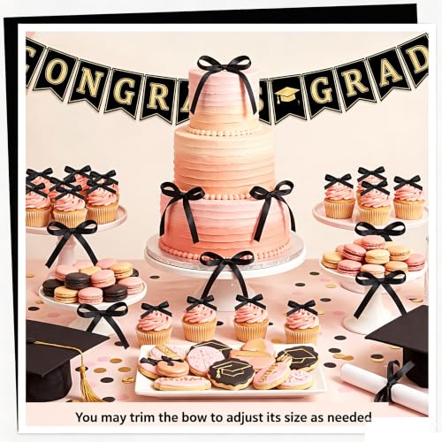 30 Pack Bow Cake Toppers Black Ribbon Bows for Cake Back to School Decor (30 Count)