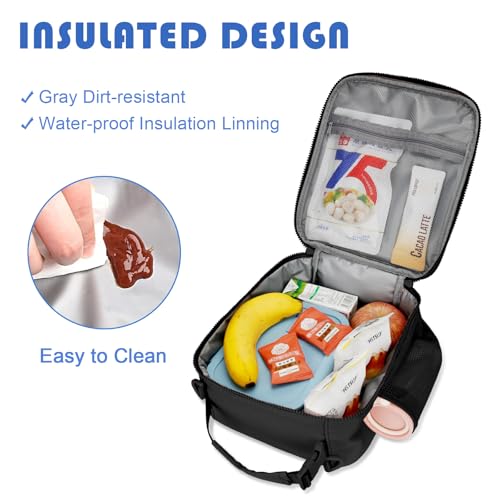 Lunch Box Kids Large Initial Insulated Lunch Bag for Girls (Black / A)
