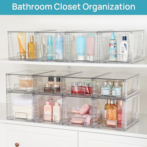4 Pack Large Stackable Storage Drawers (Clear( 4 Pack))