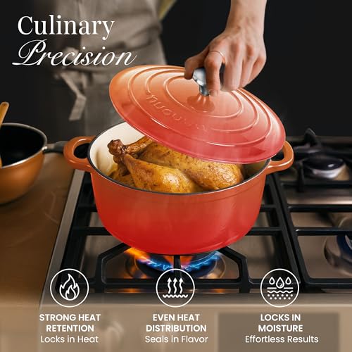 Cast Iron Pot with Lid (Orange / 5-Quart - Deep)