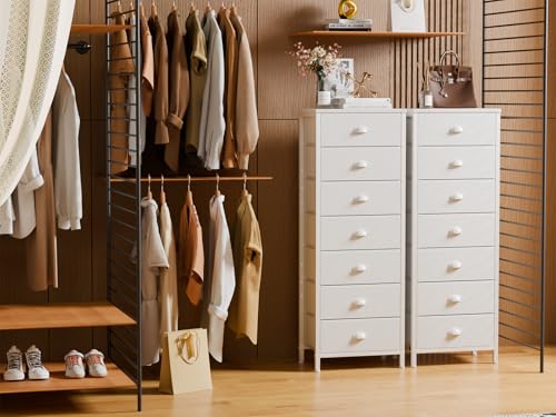 White Tall Dresser for Bedroom (White / 11.8"D x 15.8"W x 43.3"H (7 Drawers))