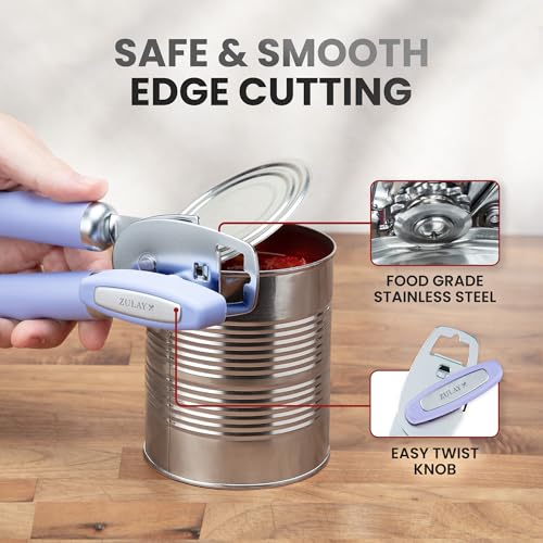 Manual Can Opener Heavy Duty Patented Stainless Steel (Periwinkle / Comfy Grip)