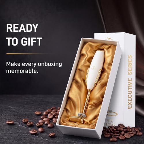Powerful Milk Frother Wand With Duracell Batteries (Gift Box White Gold / Z1 Motor + Batteries)