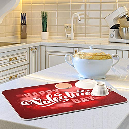 Happy Valentine's Day Bling Light Red Hearts Dish Drying Mat for Kitchen Counter Absorbent Microfiber Large Drying Pad Dish mats for Kitchen Countertops 18 x 24 Inch (Hearts Holiday / 18" x 24")