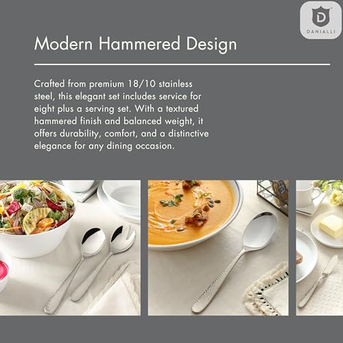 Hammered Silverware Set with Serving Utensils (45-Piece Including a Serving Set)