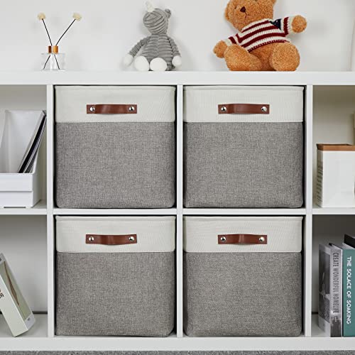 13 inch Fabric Storage Cubes 4 Pack Foldable Baskets (White&Grey / Cube/4P-13"x13"x13")
