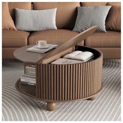 Round Coffee Tables for Living Room (Walnut)