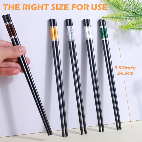 5 Pairs Premium Chopsticks Reusable Dishwasher Safe 9.5 Inch Fiberglass Chop Sticks Gift Set Non Slip Multi Color (Classic)