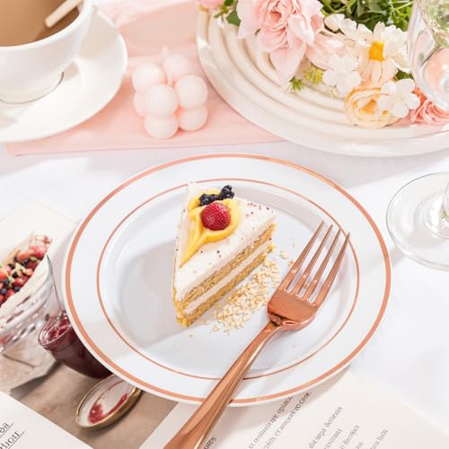 200 Pcs Rose Gold Plastic Plates (Rose Gold / 200 Pcs)
