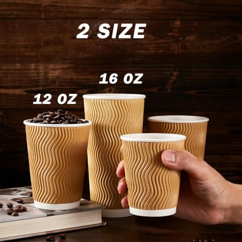 90 Pack 16 oz Disposable Paper Coffee Cups Insulated Champagne (Champagne / 16 oz)