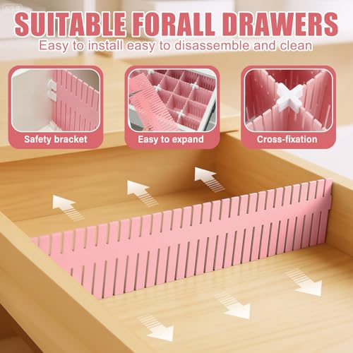 15 Pcs 5.12 Tall Drawer Divider Adjustable Drawer Organizer (Pink)