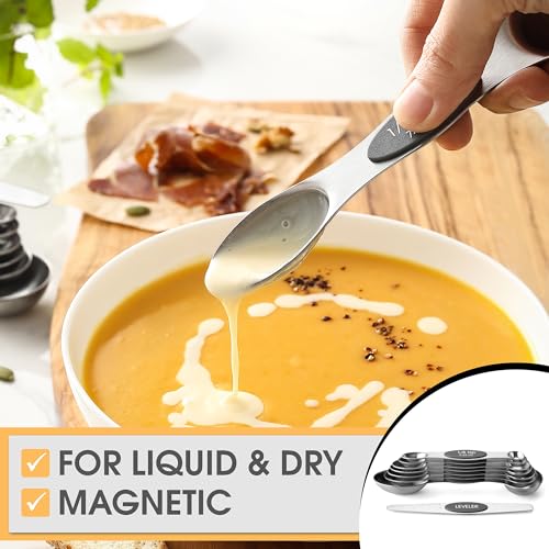 Stainless Steel Magnetic Measuring Spoons Set of 8 (Gray / 1-Pack)