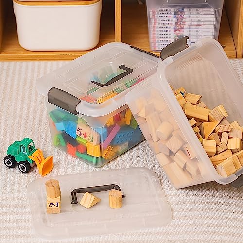 6 Packs 8.5 QT Storage Bins with Lids Clear Plastic Bins with Grey Handle Stackable Storage Containers for Organizing (8.5QT / 6 PACK)