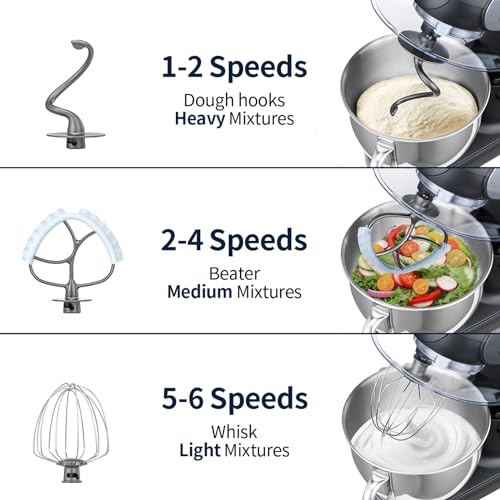 Stand Mixer 6QT Mixers Kitchen Electric Stand Mixer (Black / One Bowl (6QT))