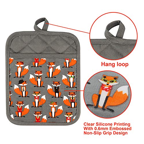 Pot Holders Set of 2 (Fox, Gray Potholders)
