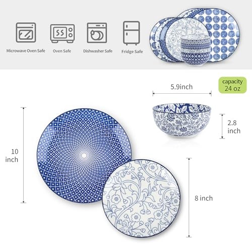 Ceramic Dinnerware Sets (Vintage Blue / 12 Pieces)