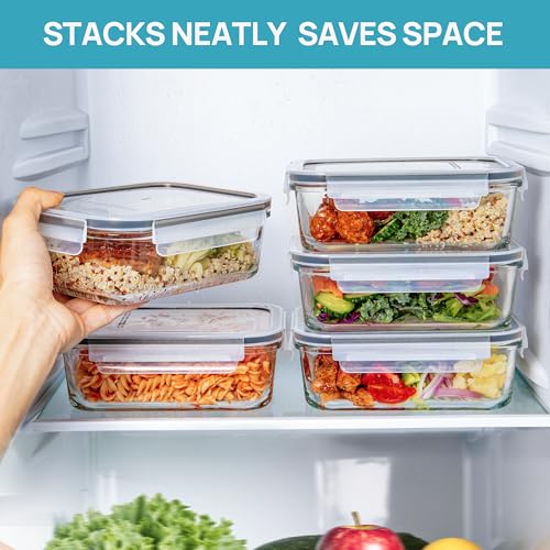 5Pack 30oz Glass Meal Prep Container Sets with Lids (Grey / 30oz)