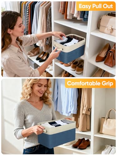 4 Pack Fabric Closet Storage Bins for Shelves (Navy Blue / 4PCS/Medium-14x10x8.5)