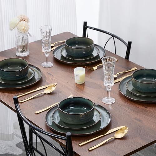 6 Piece Plates and Bowls Set (Obsidian Green / Service for 2)