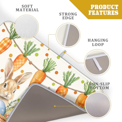 Easter Bunny Dish Drying Mat Eggs Carrot Dishes Drainer Pad Absorbent Reversible Dish Rack Mat Protector for Kitchen Countertop 18x24 Inch (Easter Bunny Carrot / 18" x 24")