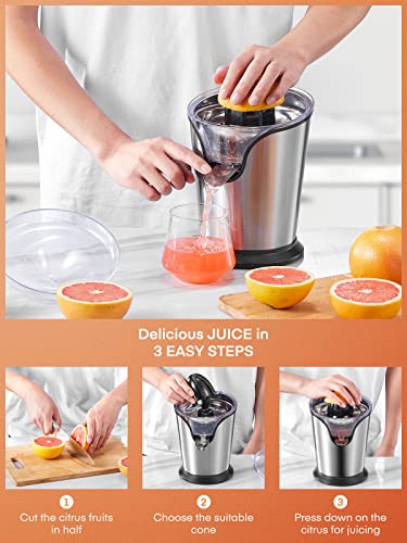 Orange Juicer Squeezer Electric Citrus Juicer with Two Interchangeable Cones Suitable for orange