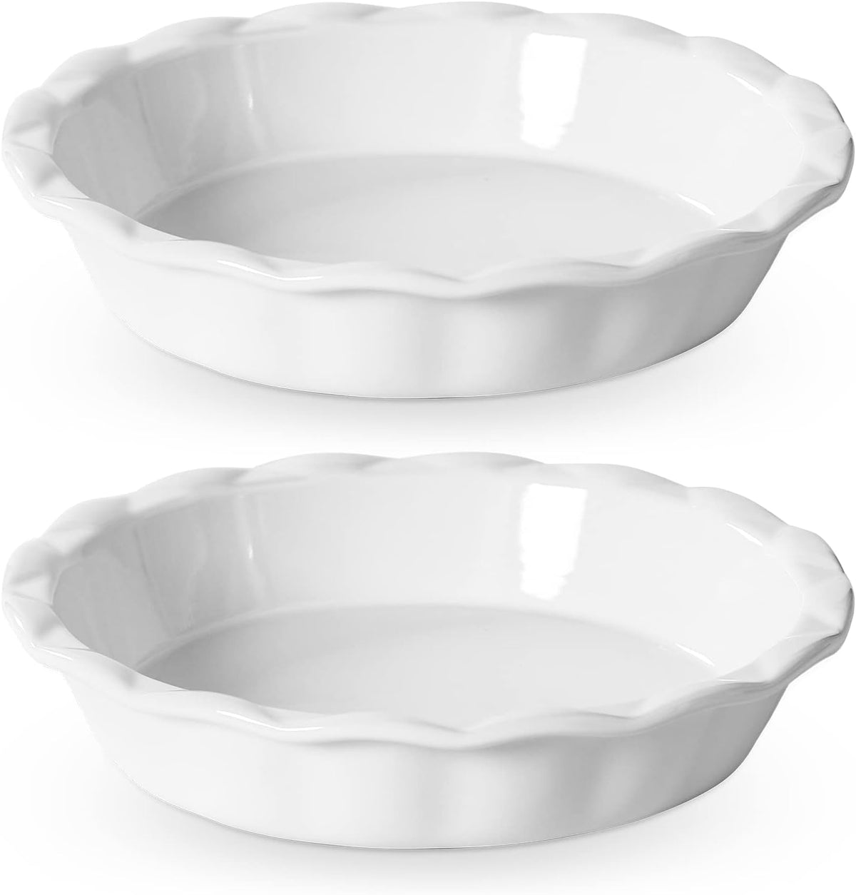 Lareina Ceramic Pie Pans for Baking, 9 Inch Deep dish pie plates with Ruffled Edge for Apple Pie, Durable Pie Dish, Non-Stick, Oven & Dishwasher Safe, Set of 2, White - HomeSpice