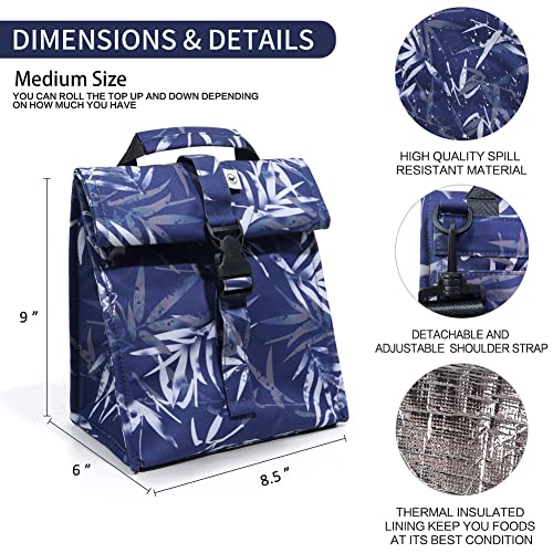 Insulated Lunch Bag Rolltop Lunch Box (Blue Bamboo)