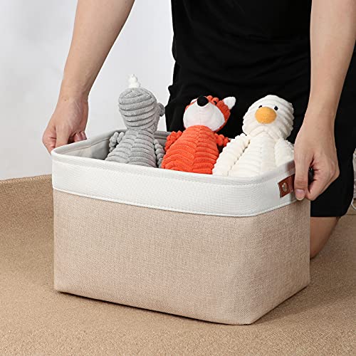 Fabric Storage Bins (White&Khaki / L-15"x11"x9.5")