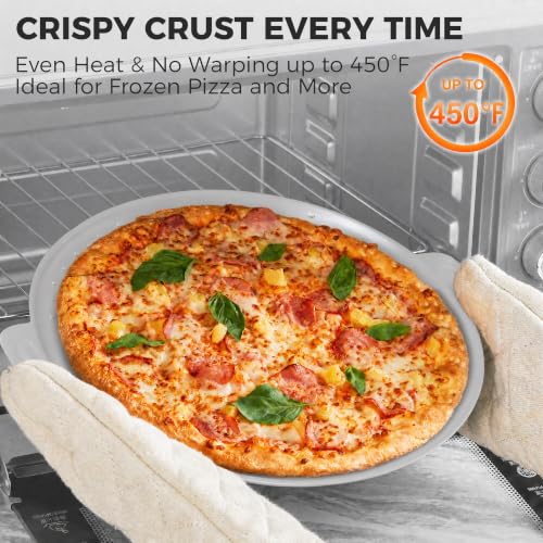 2 Pack Pizza Pan 14 Inch with Holes (Light Grey / 14inch with Handles (external size:15.75inch))