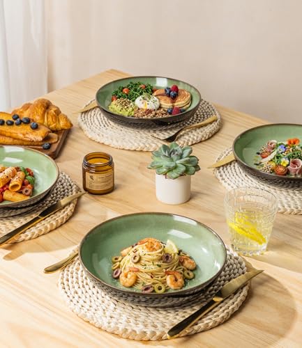 9.0" Ceramic Pasta Bowls Set of 4 (Set of 4 / Light Green)