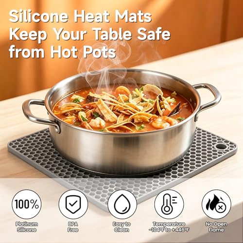 Silicone Trivets for Hot Dishes (Grey & Navy Blue: Square & Round)
