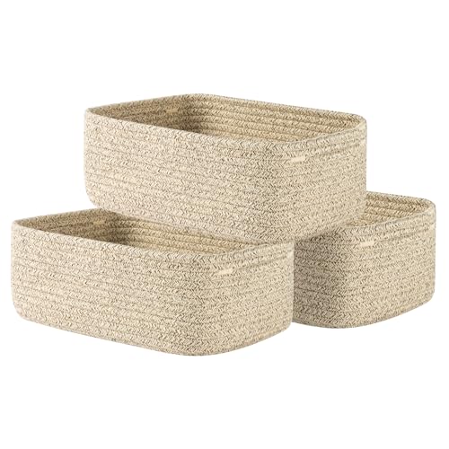 Small Woven Storage Basket for Organizing (Mixed Brown / 12"L x 8"W x 4.5"H)