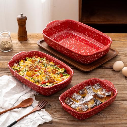 3 Pack Ceramic Lasagna Pan (Red)