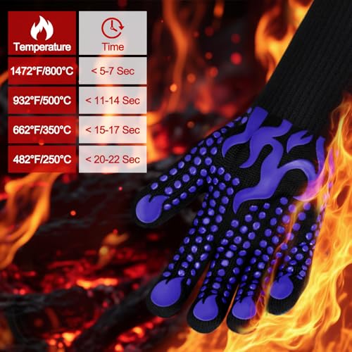 BBQ Gloves 1472 Degree F Heat Resistant Grilling Gloves Silicone Non (short / Blue)