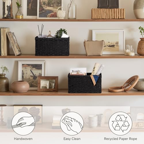 Wicker Storage Baskets for Organizing (Black (Paper Rope) / 2x 13"L x 8¼"W x 7"H)