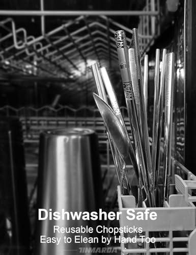 Metal Chopsticks Reusable Stainless Steel Chopsticks Dishwasher Safe Square Lightweight Non (Fu Silver 5 Pairs)